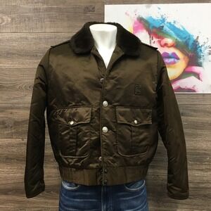 Vintage Tuffy Mens Bomber‎ Flight Jacket Olive Brown Faux Fur Collar Quilted 44